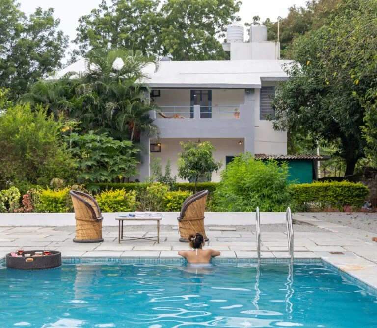 best private pool villa in Udaipur with swimming pool and lounge area